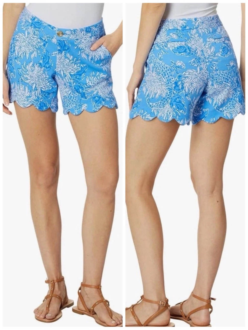 LILLY PULITZER Women’s Size 4 Boca Blue Print Buttercup Knit Scallop Hem Shorts